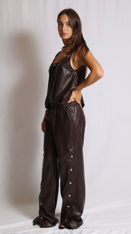 Pantalone ecopelle marrone