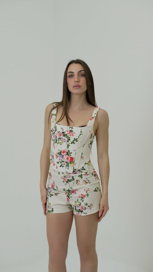 Shorts Flowers (bianco)